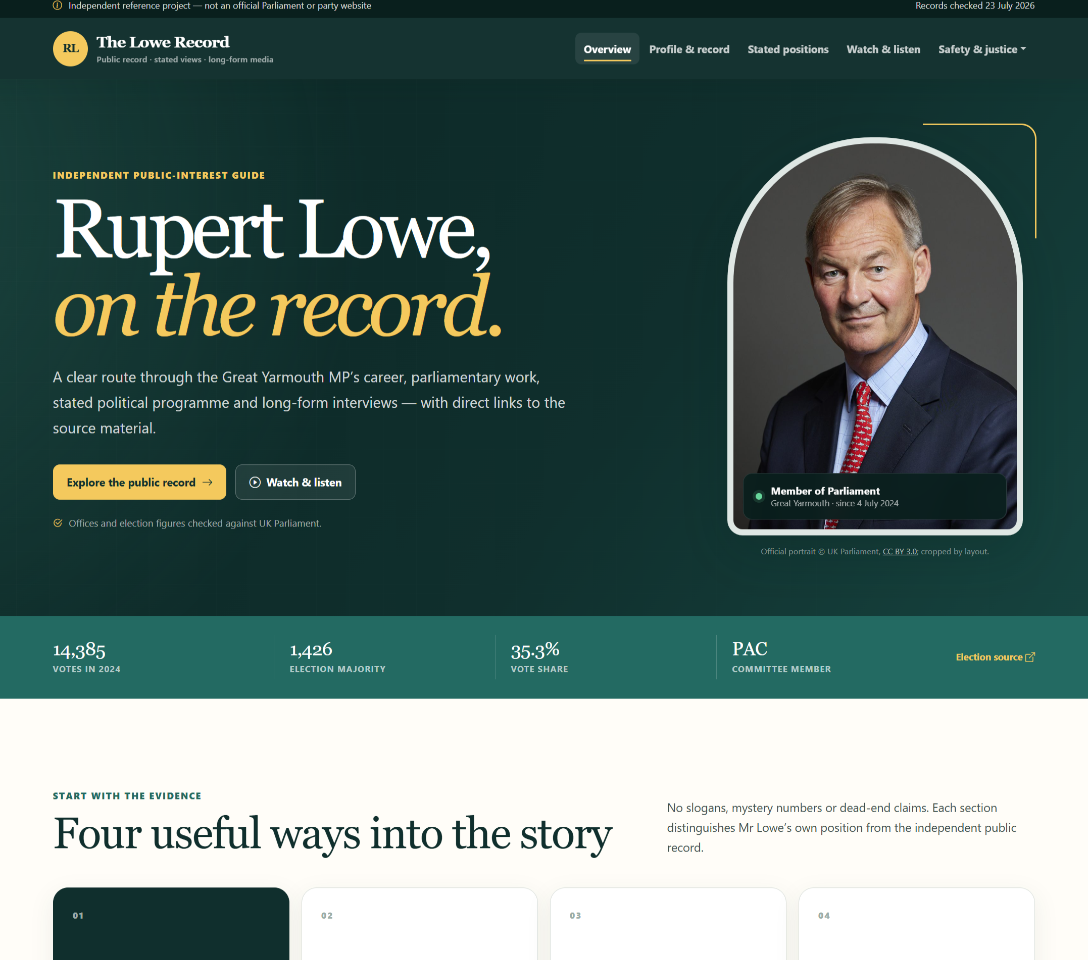 Screenshot of The Lowe Record homepage